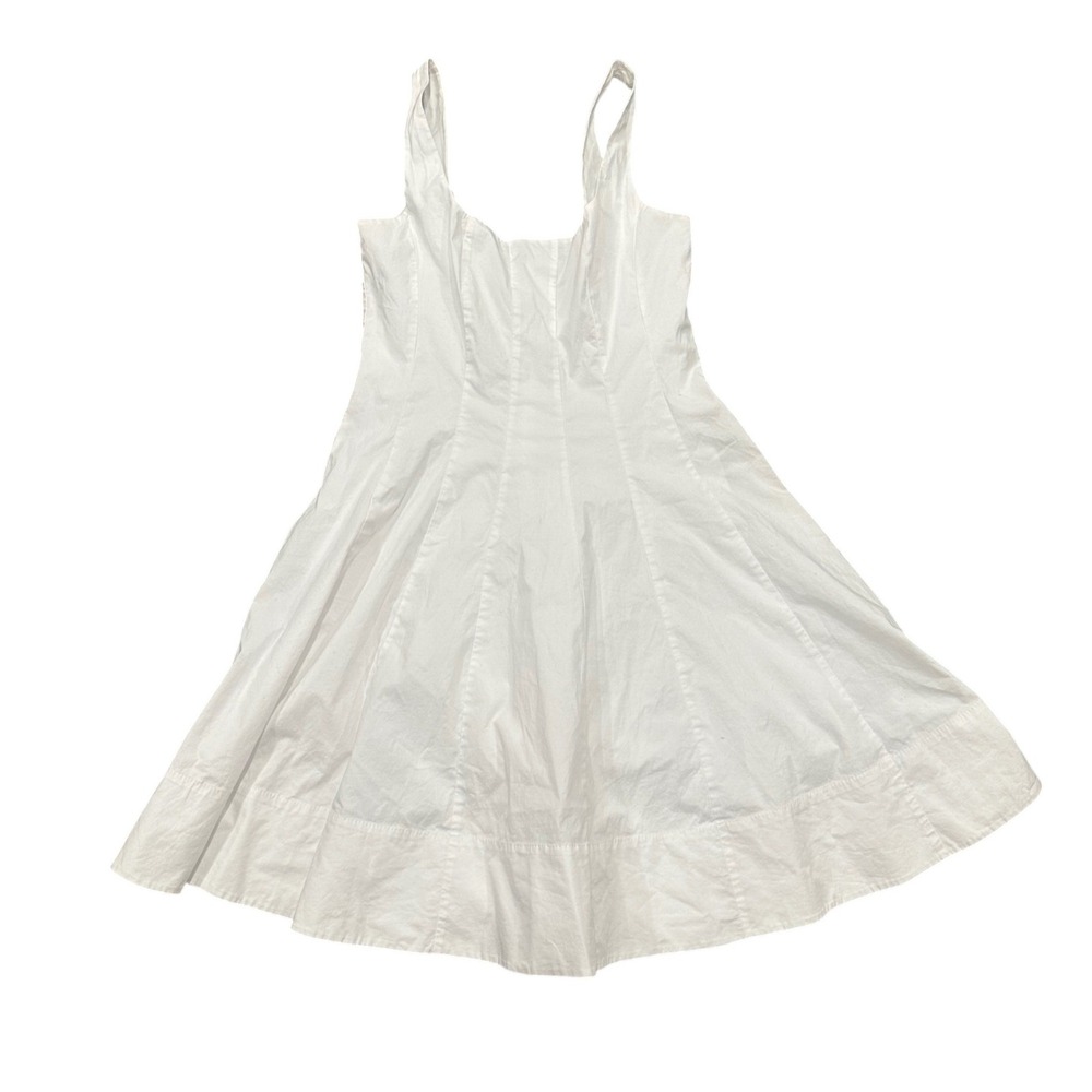 Staud White Cotton Blend Paneled A-Line Mini Dress Size 6 Sleeveless Square Neck